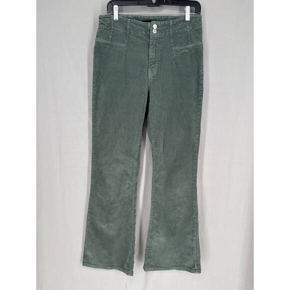 Lucky Brand Pants Women 10 30 Green Corduroy Stevie High Rise Flare Stretch Boho - Picture 1 of 9